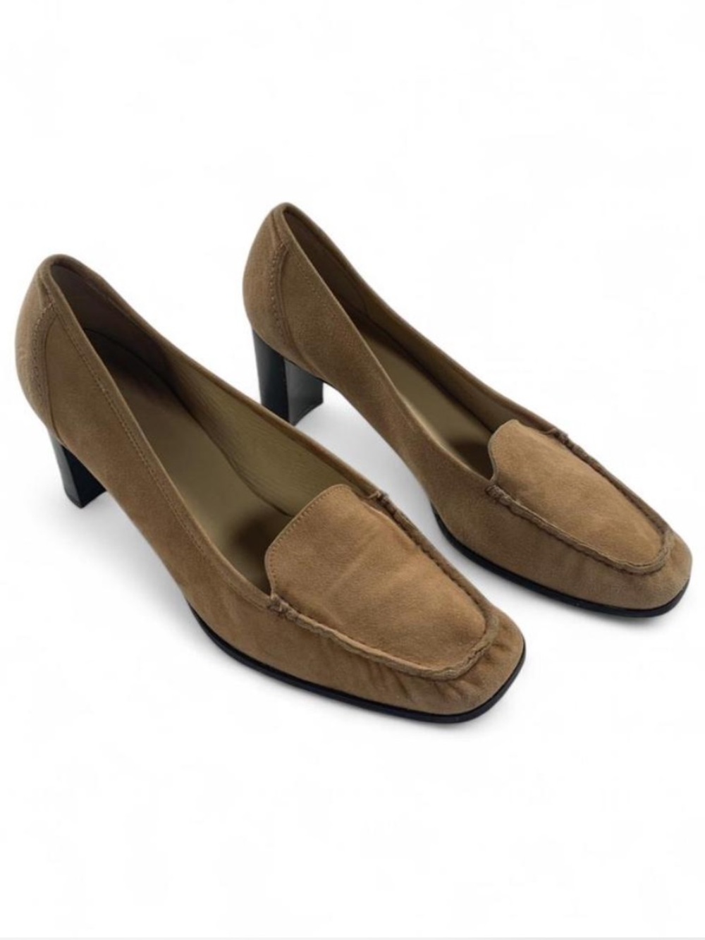Stewart Weitzman Classic Women's Suede Block Heel Loafers in Taupe